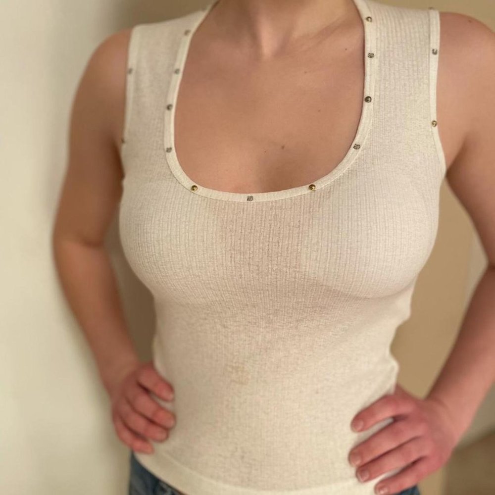 White bebe Rhinestone Top Vtg 90s